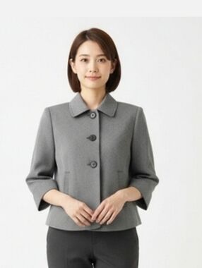 Jade Gray Textured Button Front Jacket Size 10P With 3/4 Sleeve